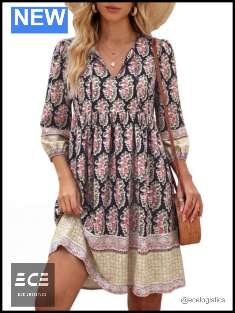 Kate K's Casual Loose Boho Babydoll Mini Dress with Pockets